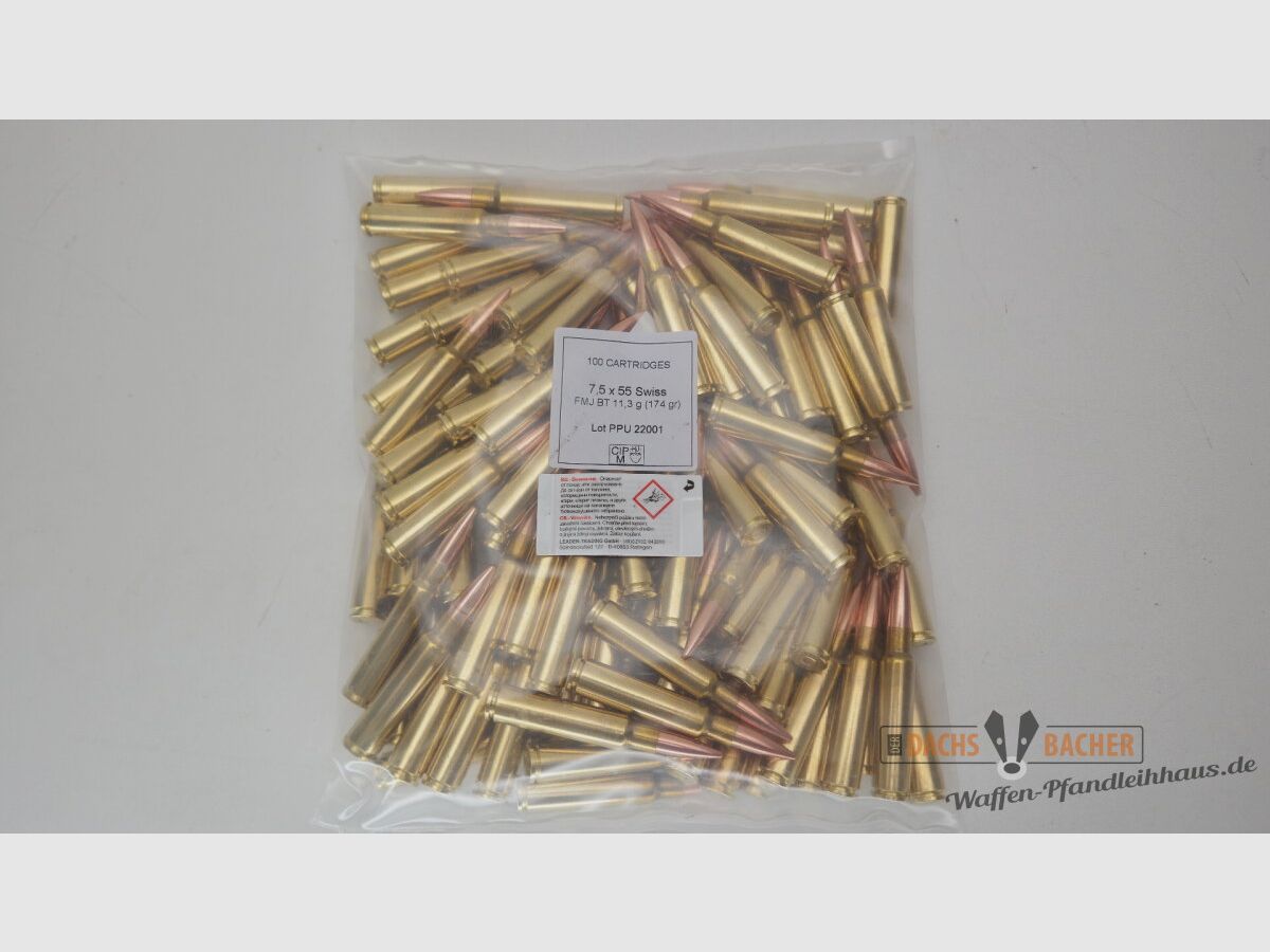 PPU Privi Partizan 7,5x55 Swiss 11,3g/174gr FMJ BT 100 Schuß Bulk