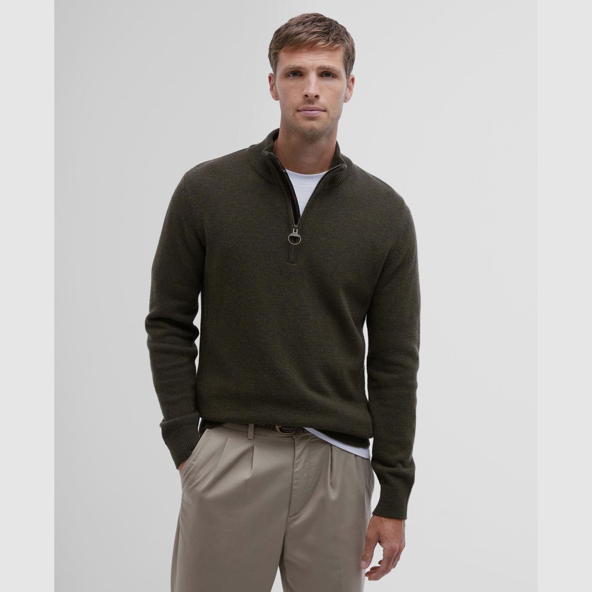 BARBOUR Holden Half Zip Sweater Olive Marl
