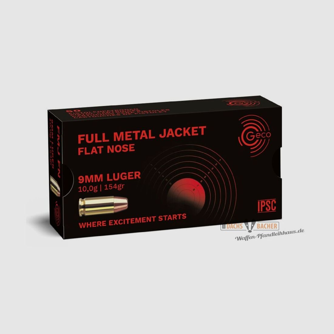 GECO 9 mm Luger FMJ Full Metal Jacket Flat Nose 10,0g/154gr 50 strzałów