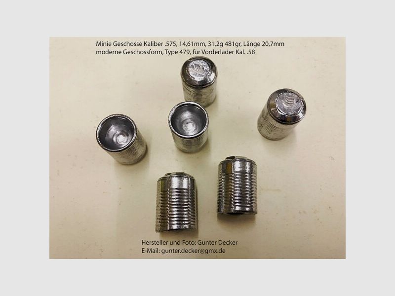 Minie Geschosse Kaliber .575 14,61mm, 481gr für Vorderlader Gewehre Kal. 58, Type 479