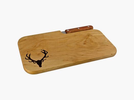 Borrelplank "Hert" met mes, geolied 26x15 cm