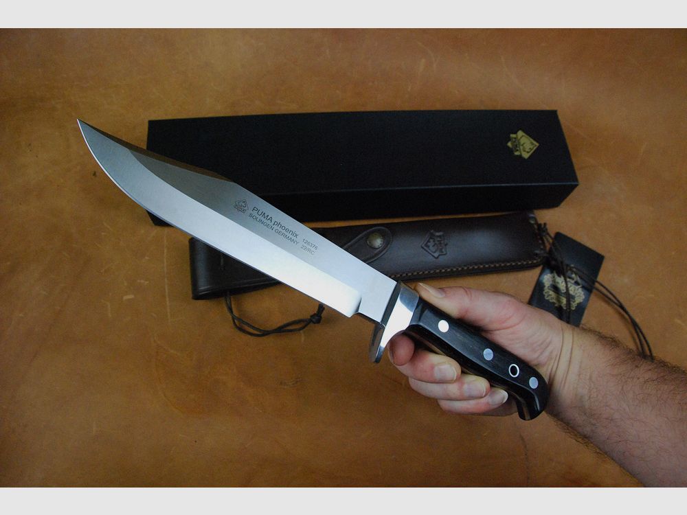 Sehr stabiles Puma Bowie-Messer Phoenix, Vollerl, Ebenholz, Sattellederscheide