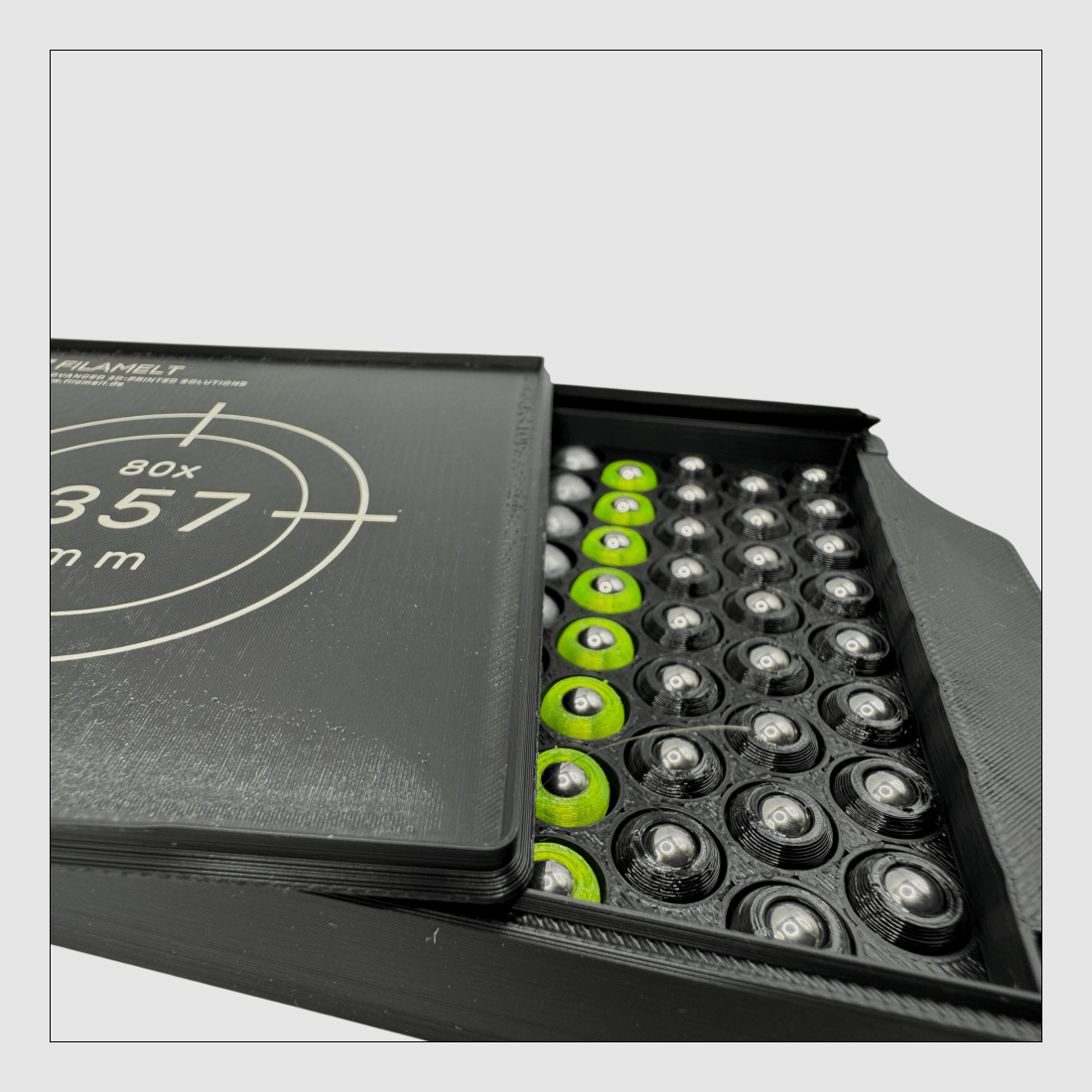 Diabolo-Box für 80x .357 / 9 mm (Luftdruck Diabolos) – Praktisch, stapelbar, wiederverwendbar. Matchbox