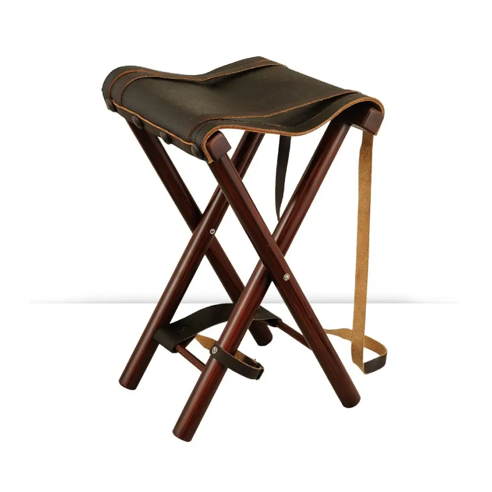 Houten en Leren Kruk – 4 Poten
