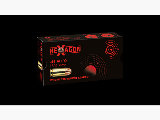 GECO .45ACP HEXAGON JHP Hohlspitz SX Präzisionsmunition 200gr. 50 Patronen