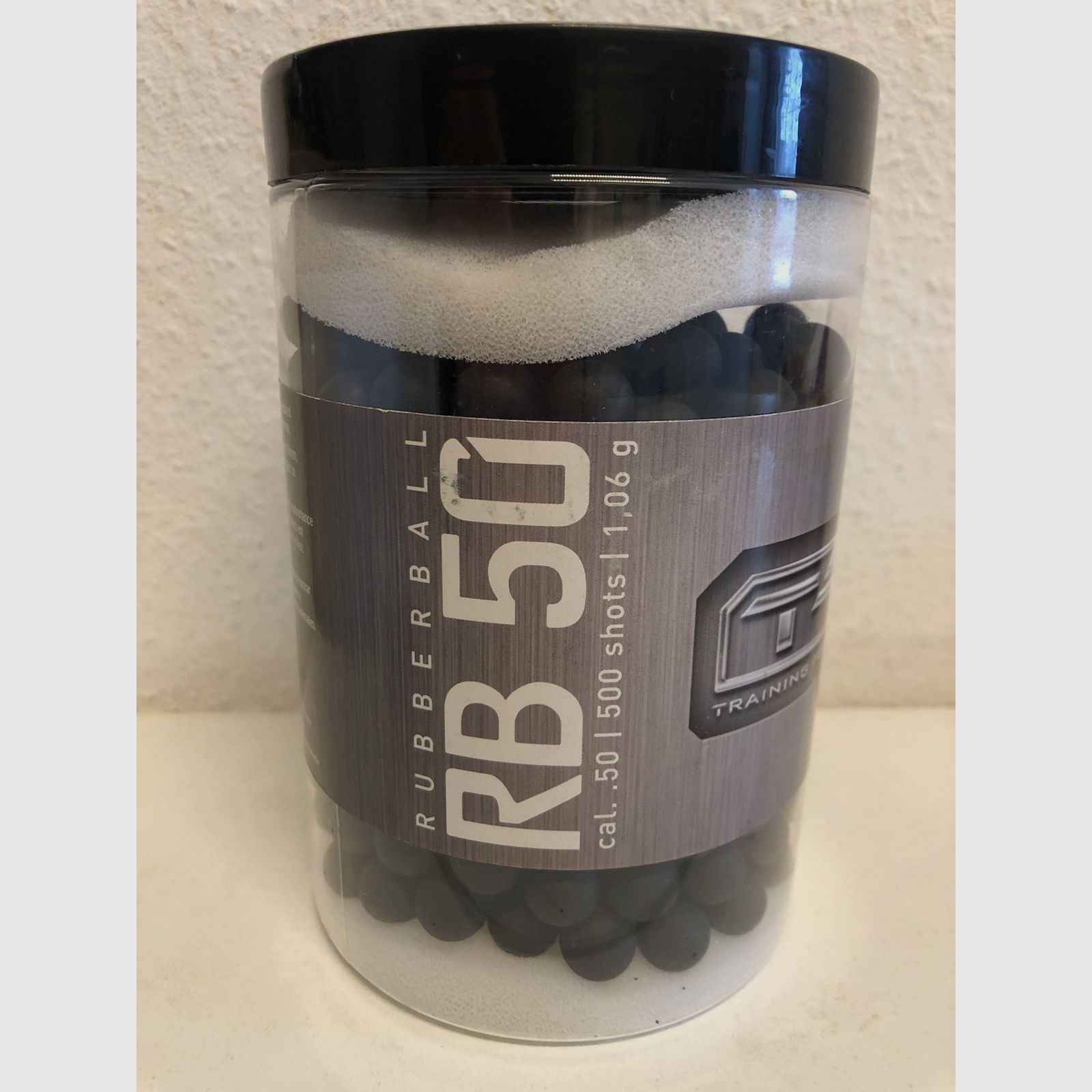 Umarex T4E Gummigeschosse Rubberballs Kal. .50 schwarz, angefangene Dose