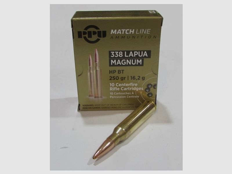 Scatola da 10 cartucce .338 Lapua Magnum, Partizan 250 grains BTHP Match