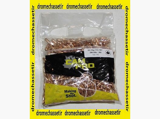 Packung mit 500 Geschossen Cam-pro, Kal. 224, 55 gr FMJBT mit Crimpung