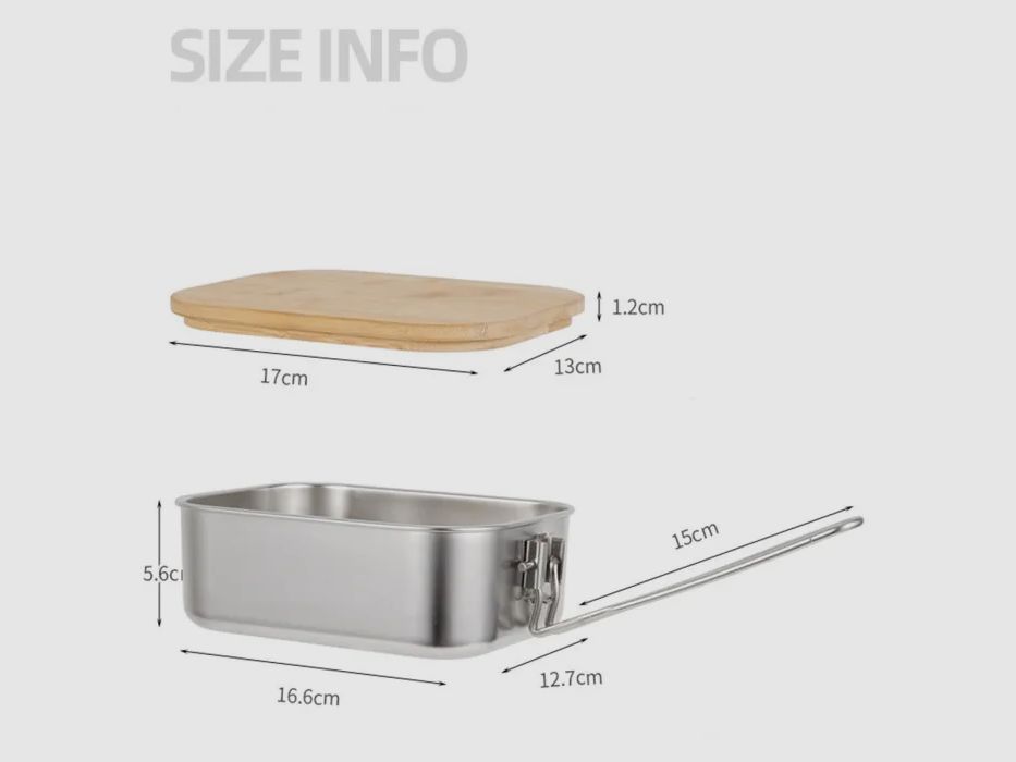 Stainless steel lunch box with bamboo cutting board