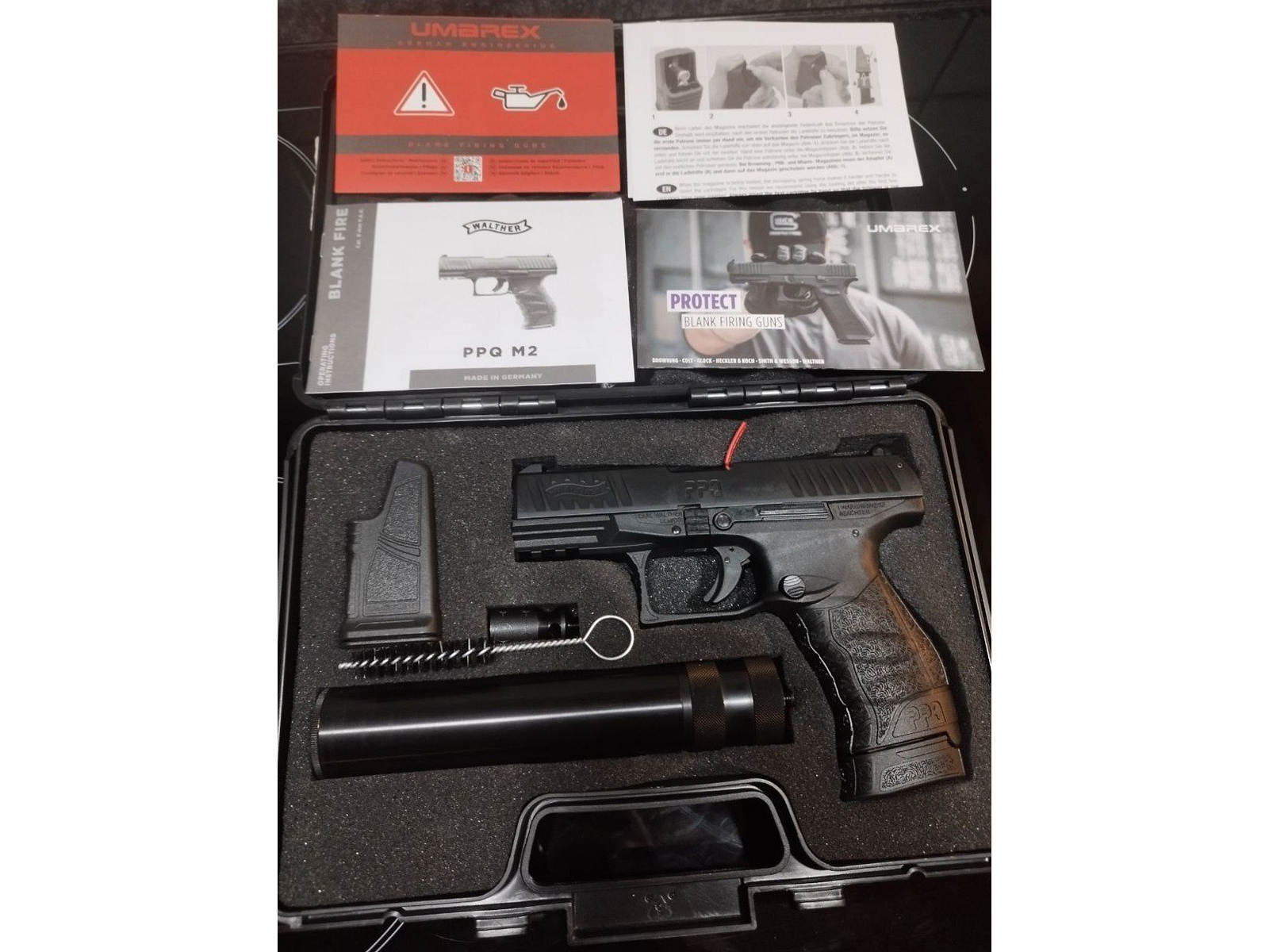 Walther PPQ M2 Navy Kit 9mm P.A.K. mit Schalldämpfer, Extra Magazinen und Holster (Neu)