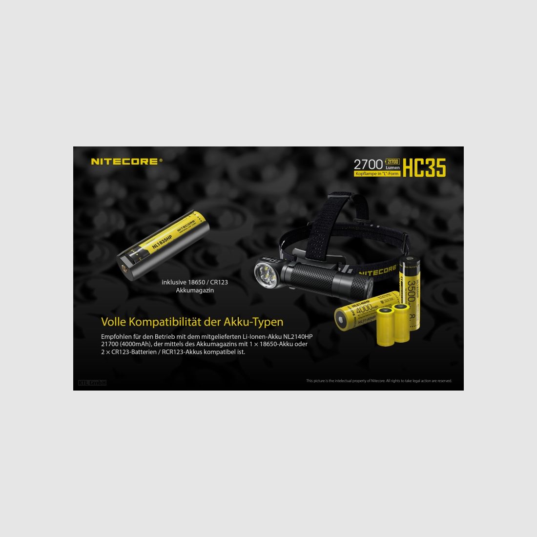Nitecore HC35 headlamp including NL2140HP