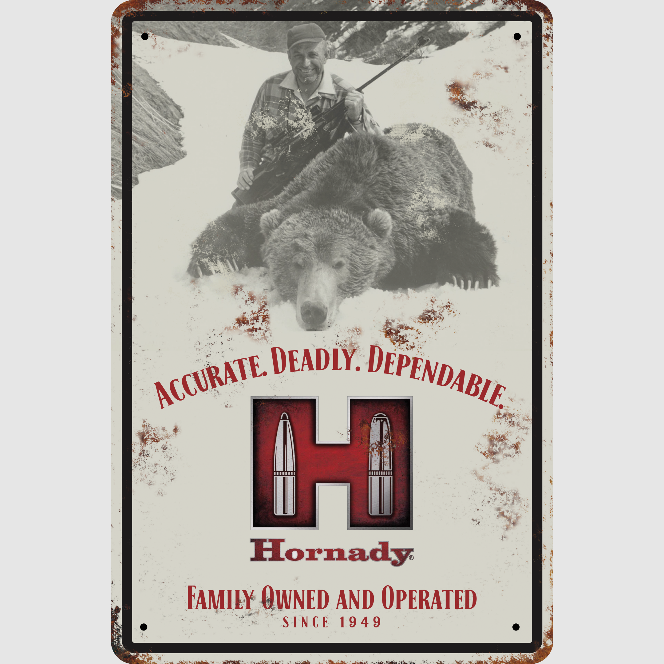 Hornady Vintage-Blechschild "Bärenjäger" – 30,5×46 cm