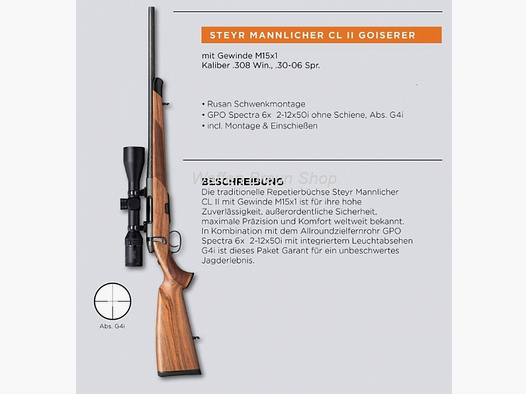 Steyr Mannlicher CL II 308 Win complete offer with GPO Spectra 6x 2-12x50i without rail, Abs. G4i