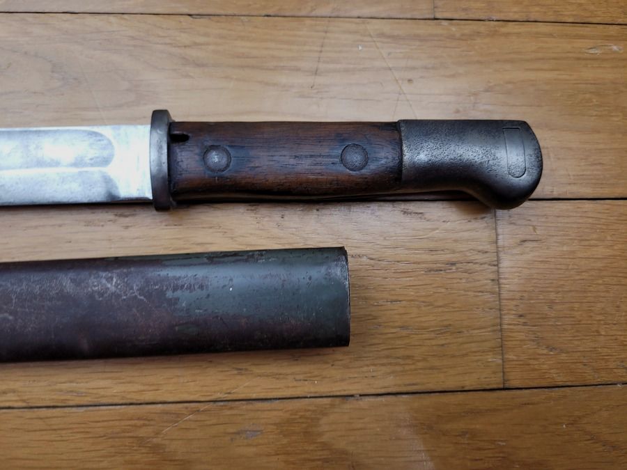 Goede Duitse bajonet S14 – Fabricage FP Friedrich Plucker – circa 1915 – vervangende schede – TBE+, afbeelding 6 van 11