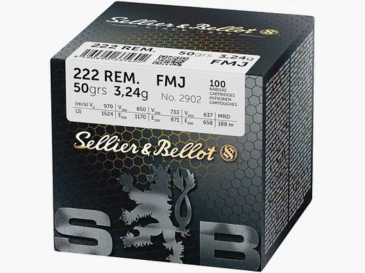 Sellier und Bellot .222 Rem. Vollmantel Munition 50 grs. 100 Stk.