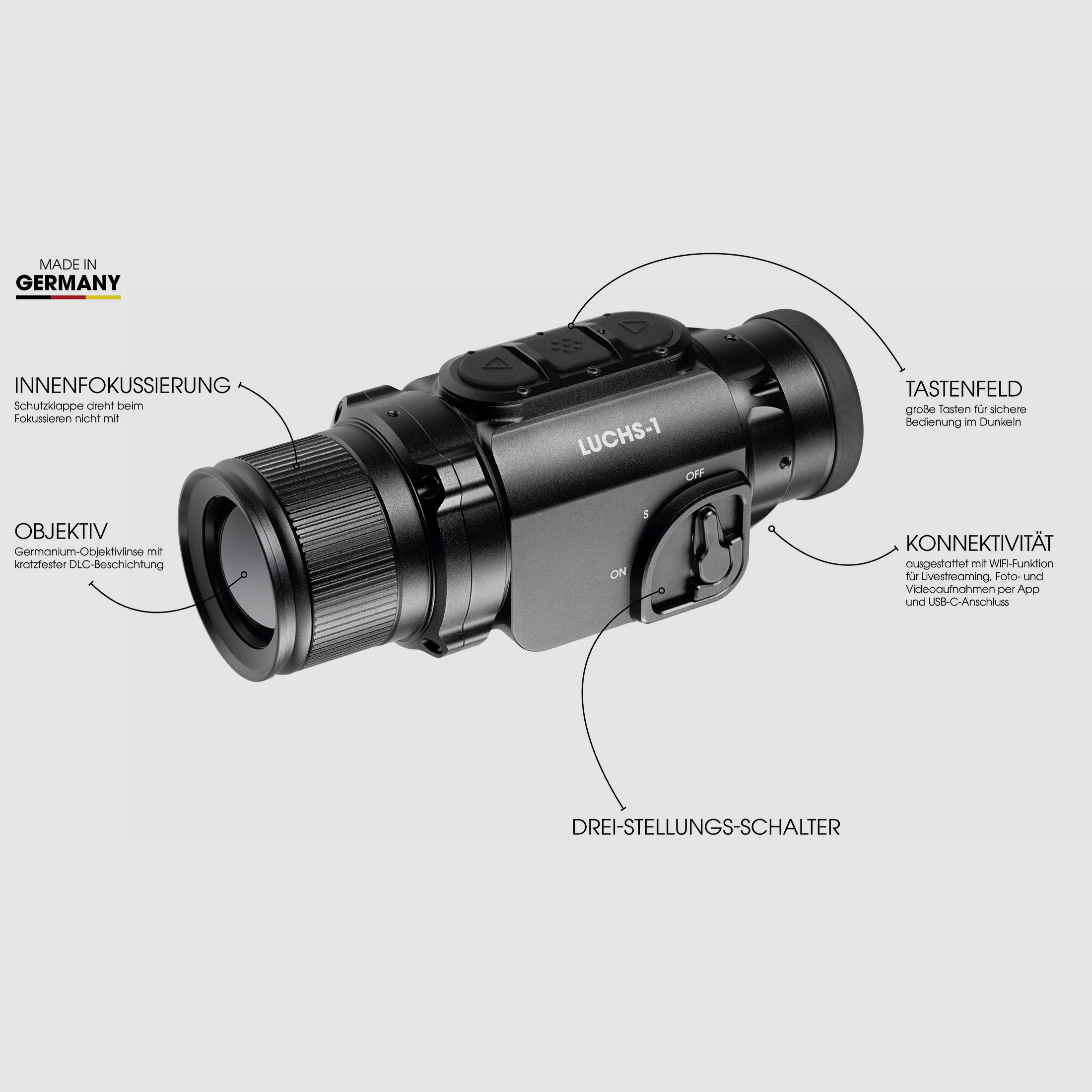 Liemke 80111556 LUCHS-1 Wärmebildvorsatzgerät 640x512 Sensor 1750m Reichweite