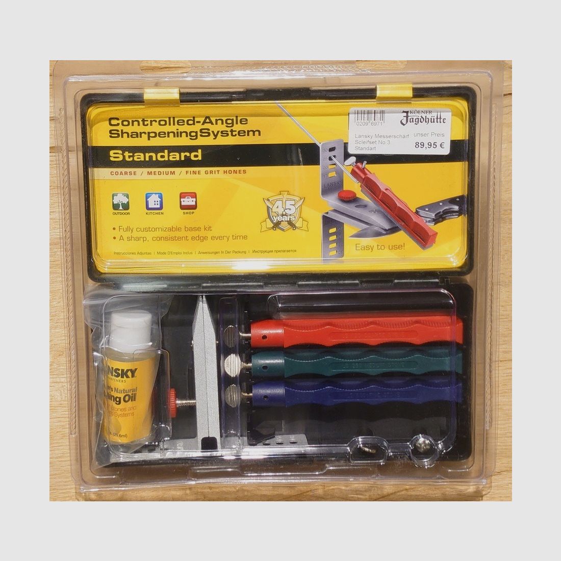 Lansky messcherfset met 3 slijpstenen, houder, honingolie en instructies