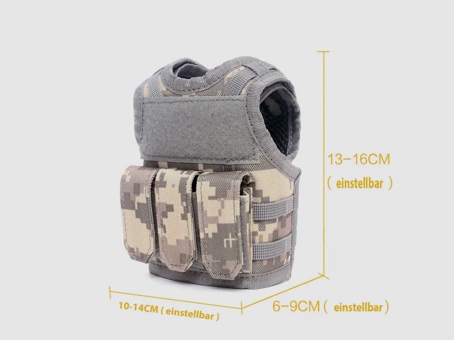 Mini Tactical Schutzweste mit Fronttaschen für Bierflasche / Weinflasche / Thermosflasche - Digital-ACU