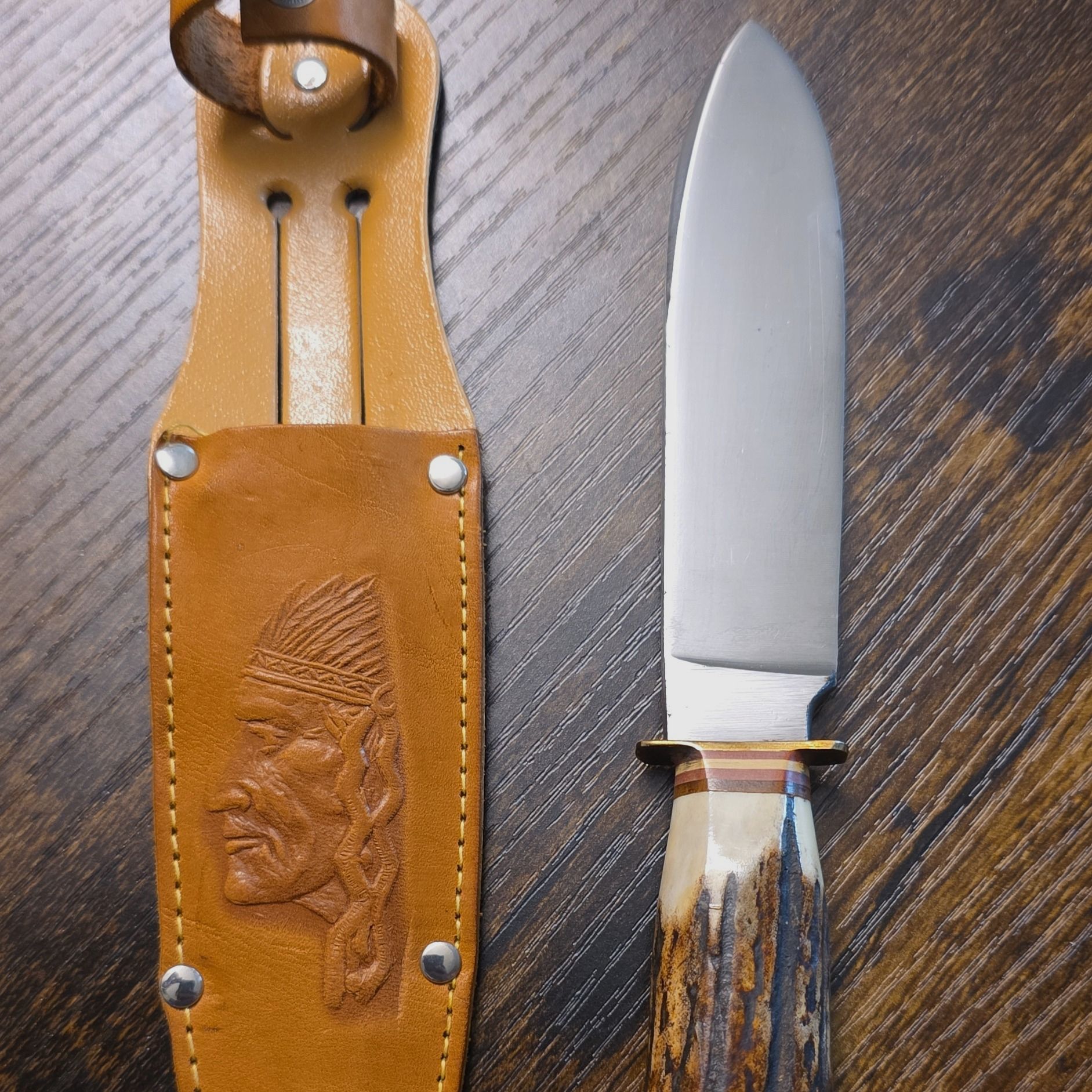 Cuchillo de caza Solingen con mango de asta de ciervo acero inoxidable Drop-Point 10,1–13 cm + funda