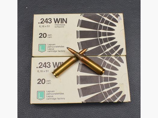 40 Patronen lapua243Win, Teilmantel 5,5g/85gr, zum Sonderpreis