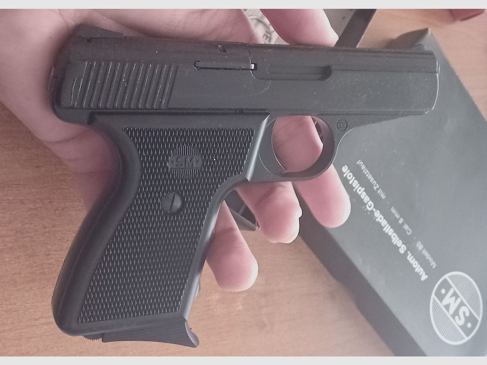 Zeldzame Rhöner SM 80 in kal. 8 mm Knall/ PTB 267 met verpakking!