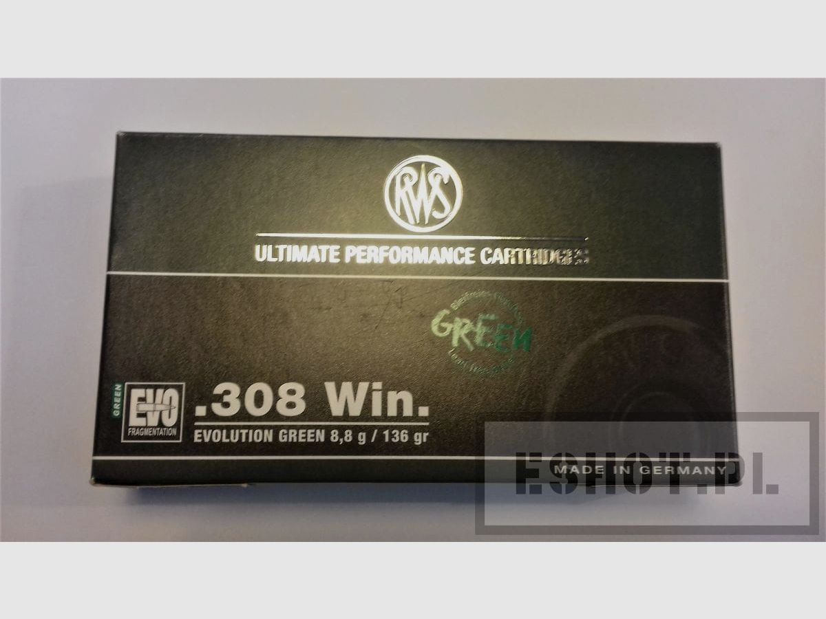 RWS Munition cal.308Win EVO Green 8,8 g (Packung mit 20 Stück)