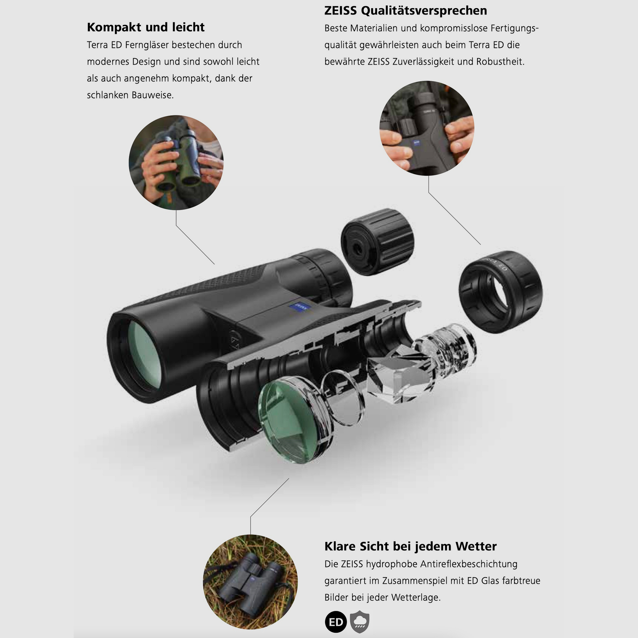 Lornetka ZEISS Terra ED Pocket 8x25 z paskiem na ramię i torbą czarno-szara