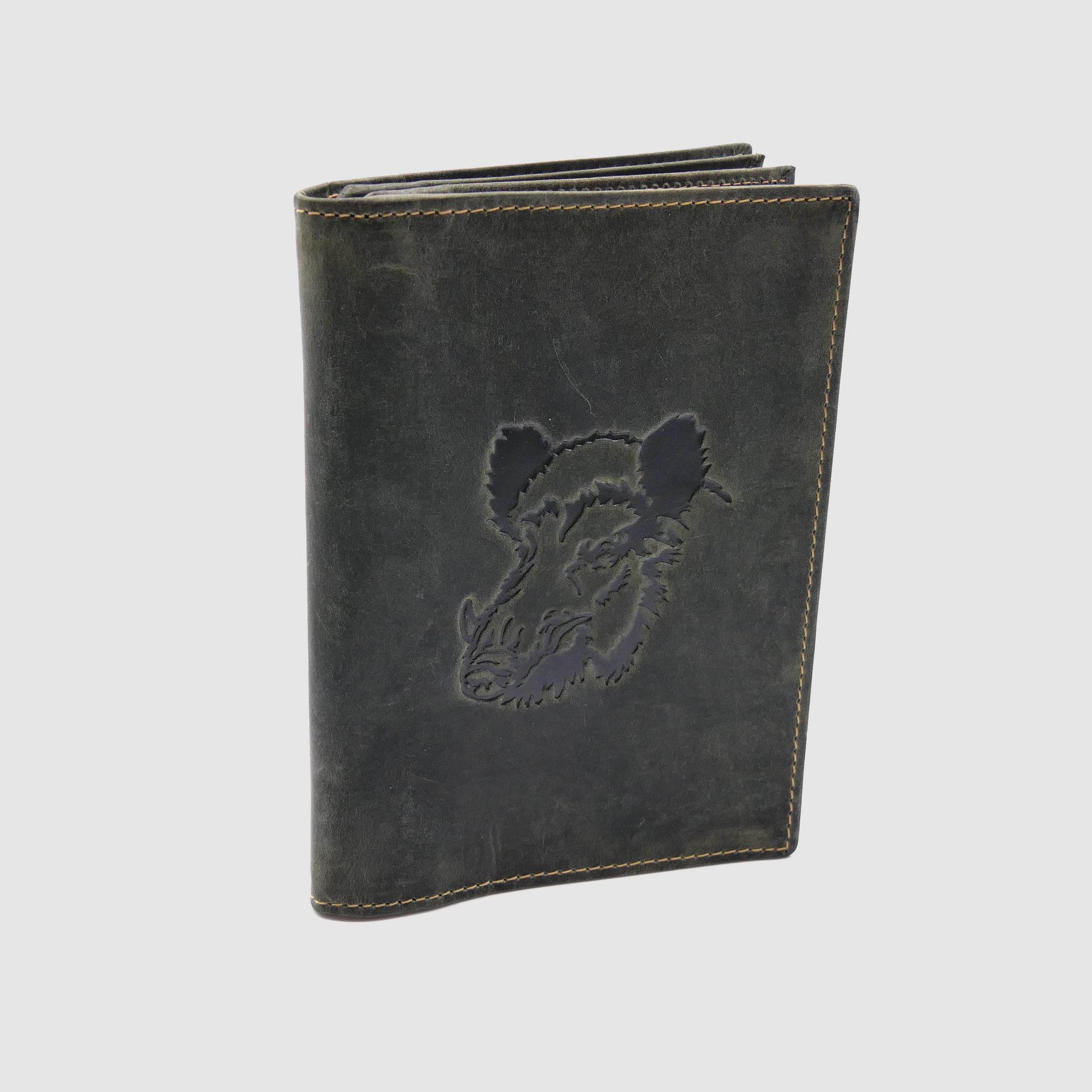 Greenburry leather hunting license folder ID folder case wild boar olive 328B-wildboar-30