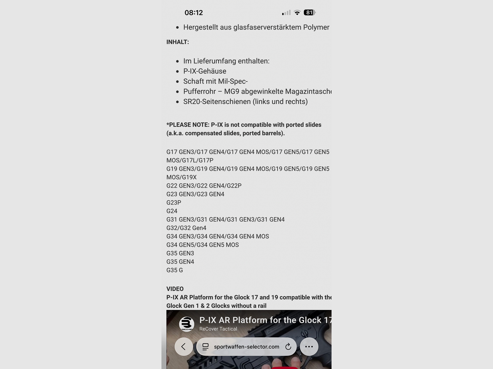 Glock Anschlagschaft Recover  P-IX+ Basiskit mit Schaft Glock