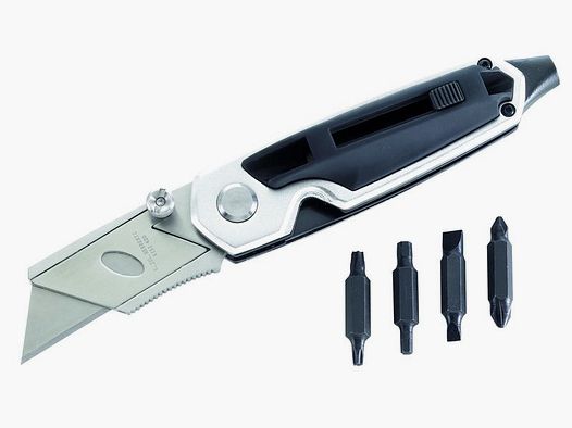 Couteau Herbertz à une main avec lame à cutter et adaptateur de bits, avec étui en nylon