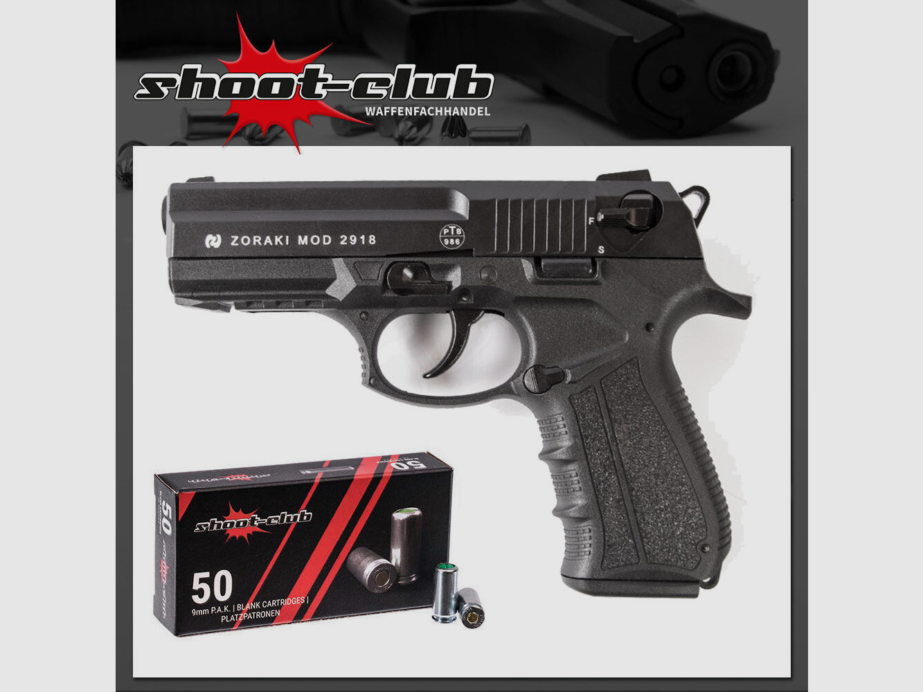 Zoraki	 Zoraki 2918 im Set 9 mm P.A.K. 50 Platzpatronen