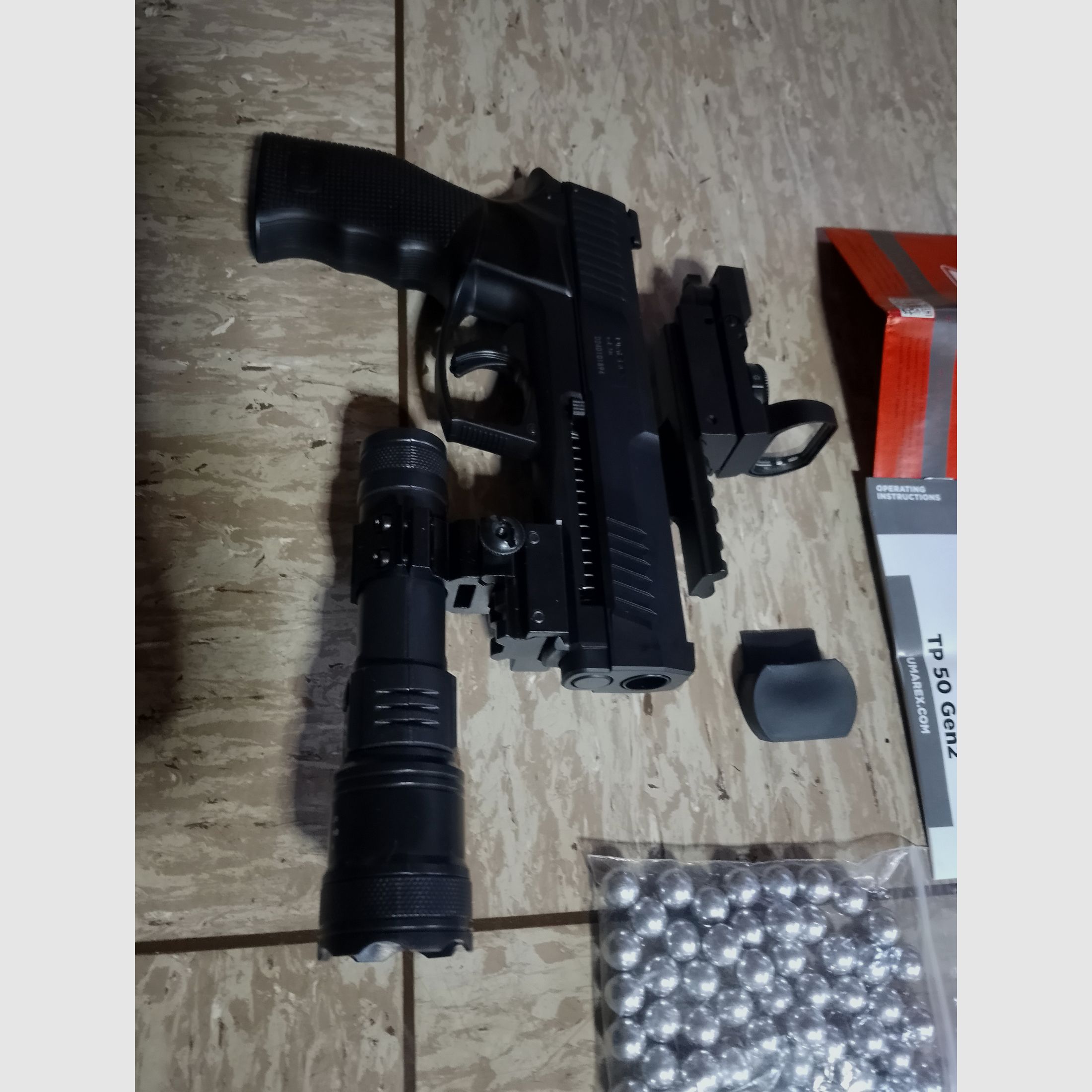 Hdp50 Tp50 T4E RAM .50  Gen 2 mit Visier Rot Grün Punkt Top Mount Scope + CO2 Kapseln + Flashlight Zoom Strobo + Alu Kugeln Rubberballs neu 