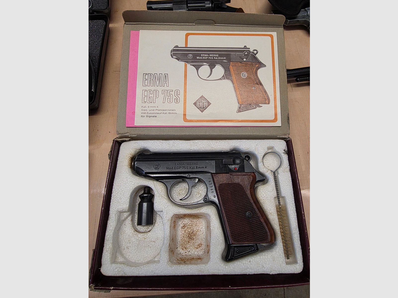 SRS Schreckschuss Pistole Erma EGP 75 S Beschuss 1978 im Kaliber 8mmK PTB 69/4