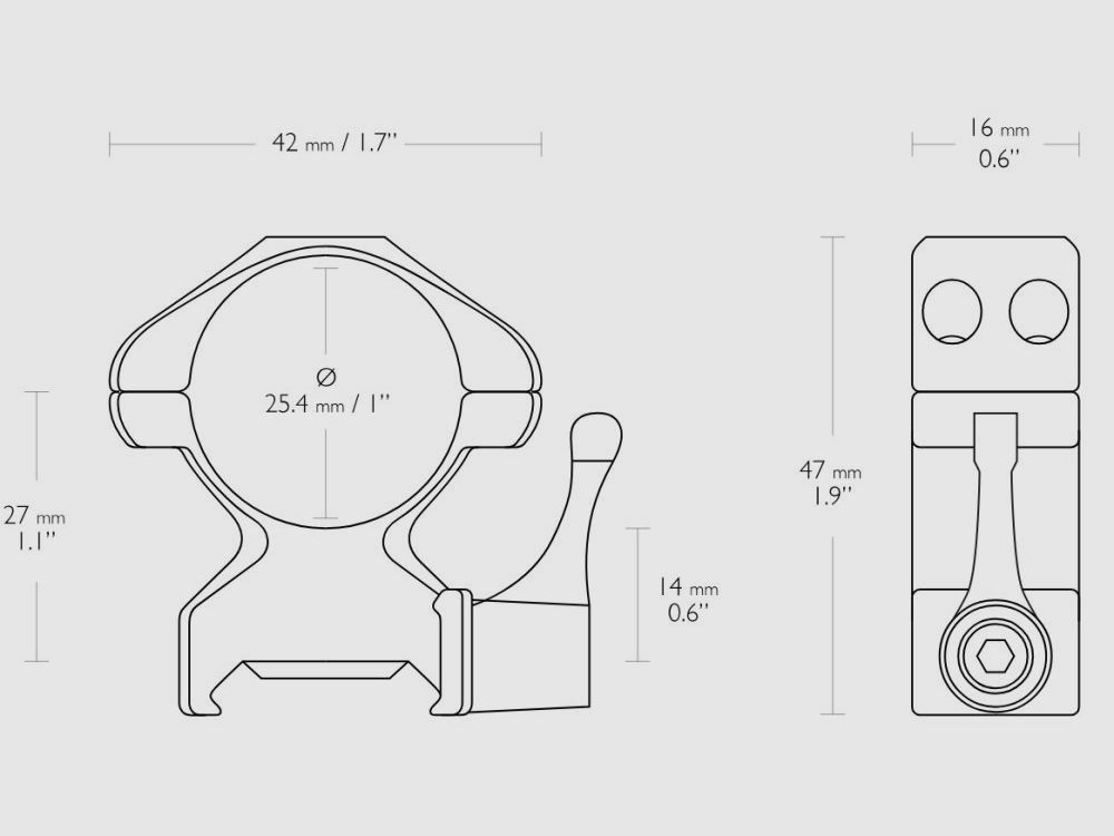 HAWKE Precision Steel Ring Mount, Weaver/Picatinny rail, Tube: 1" High, Steel