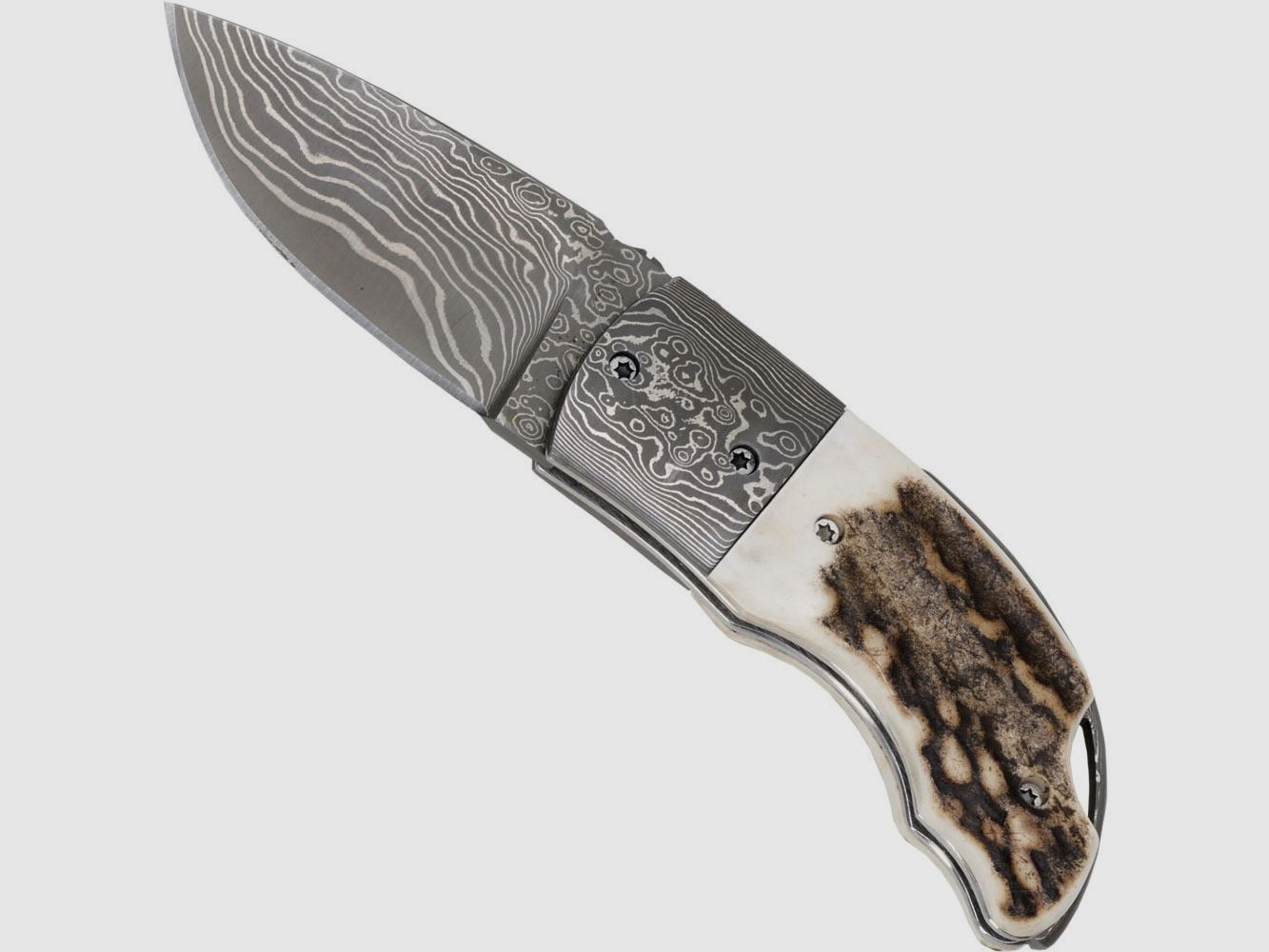 Damask pocket knife stag horn
