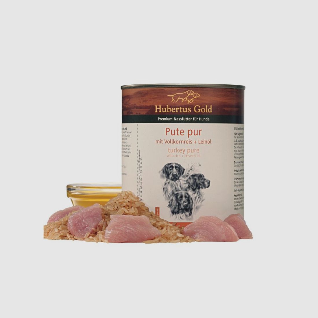 Hubertus Gold Premium-Nassfutter Pute pur mit Vollkornreis + Leinöl 800g