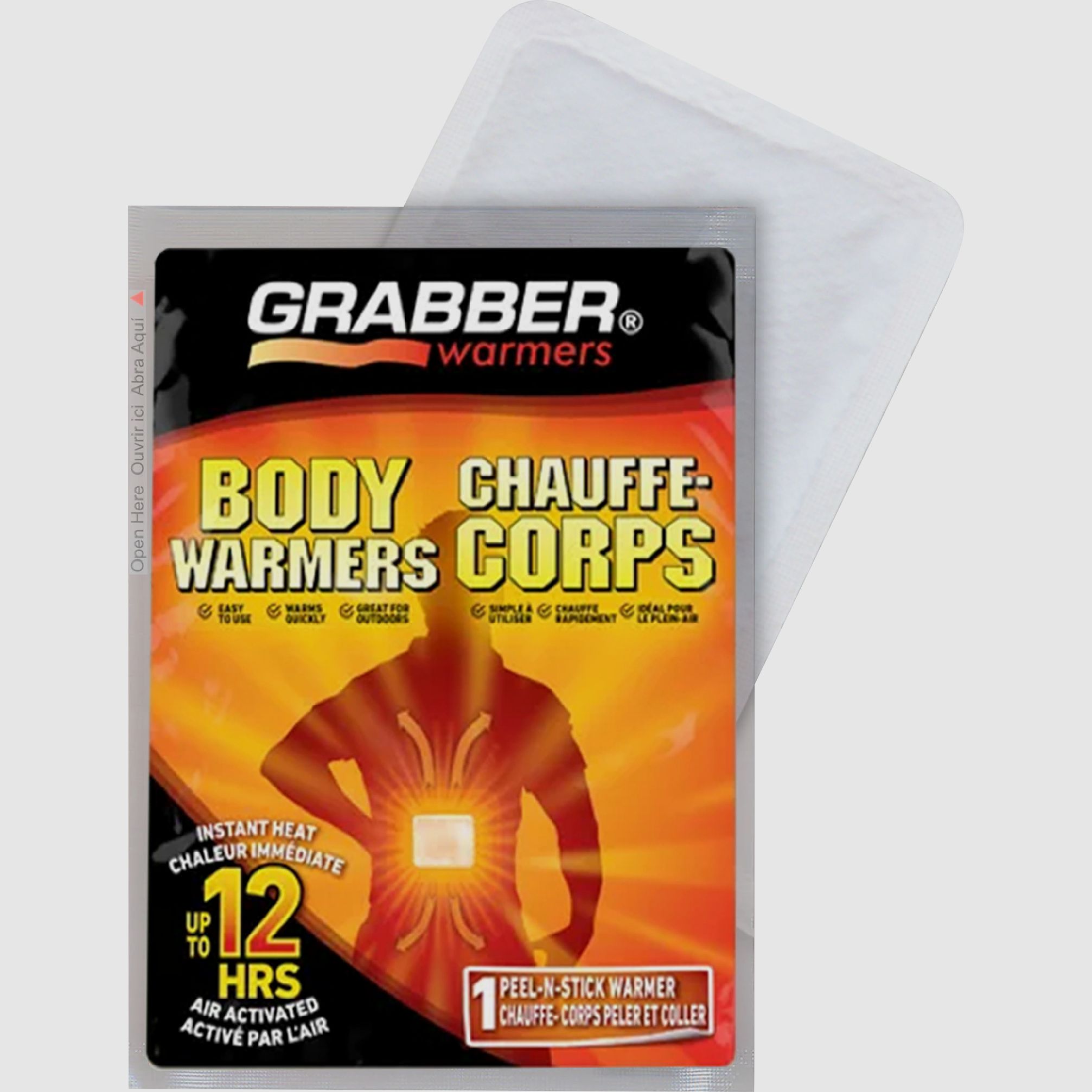 Grabber body warmer with adhesive surface 1 piece