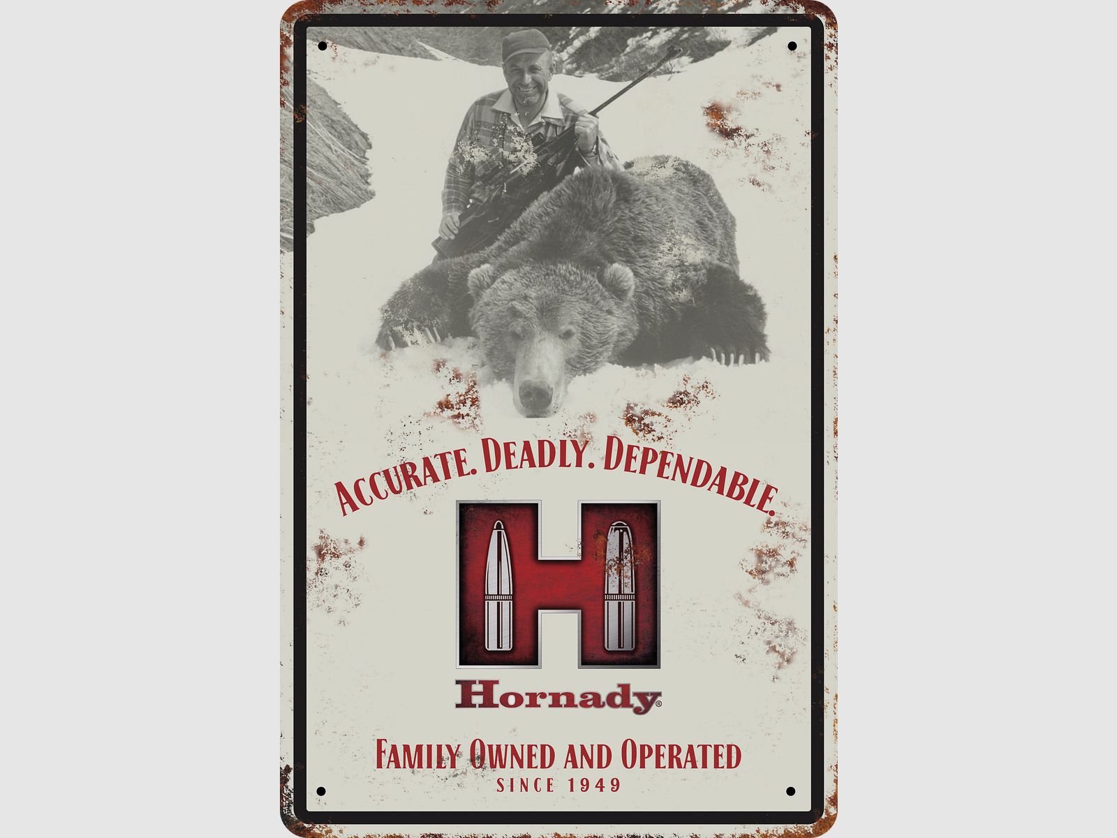 Plaque Métallique Vintage Hornady "Chasseur d'Ours" – 30,5×46 cm