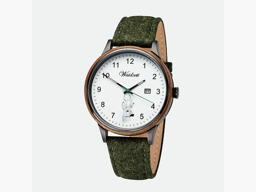 Herrenjagduhr Hubertus Rehbock mit Lodenarmband Olivgrün