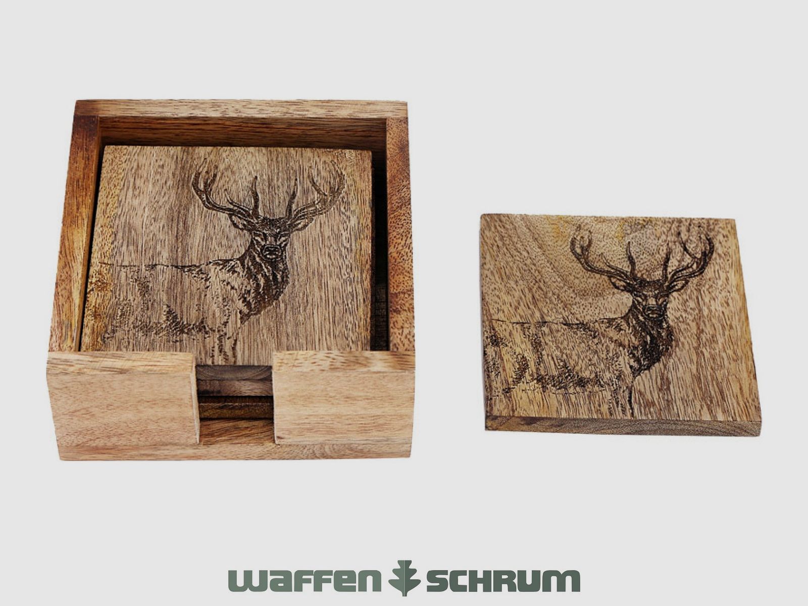 AKAH posavasos de madera ciervo set de 4