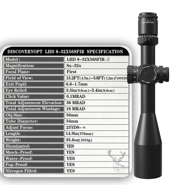 Cannocchiale da puntamento DiscoveryOpt LHD 8-32X56SFIR FFP-Z-MRAD + Attacco, immagine 10 di 11