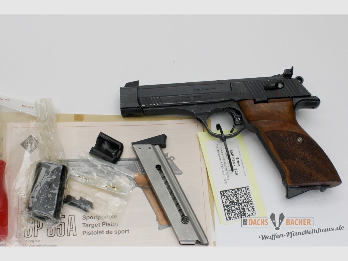 Pistole Erma ESP 85A Kal. .22lfB mit 2tem Magazin, Gewicht, Anschussbild