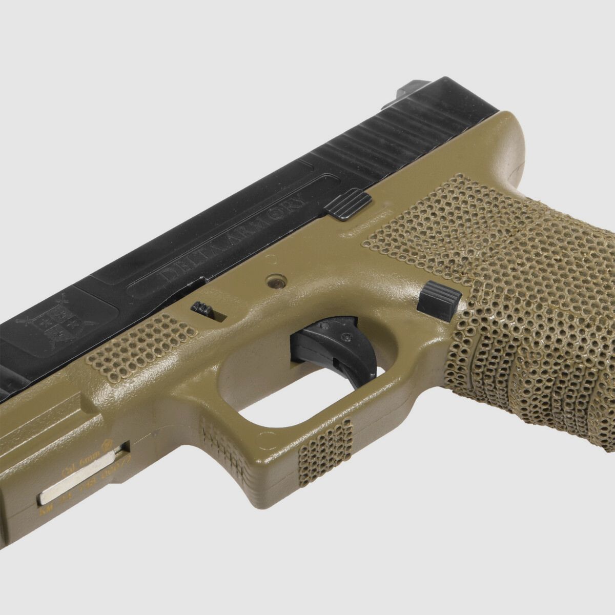 P04 GBB Airsoft Pistol with Grip Stippling in Olive | Delta Armory