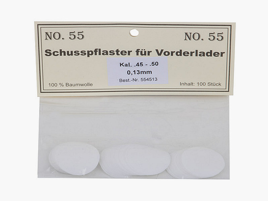 Match Schusspflaster fĂĽr Vorderlader No. 55 0,13 mm Kaliber .45 - .50