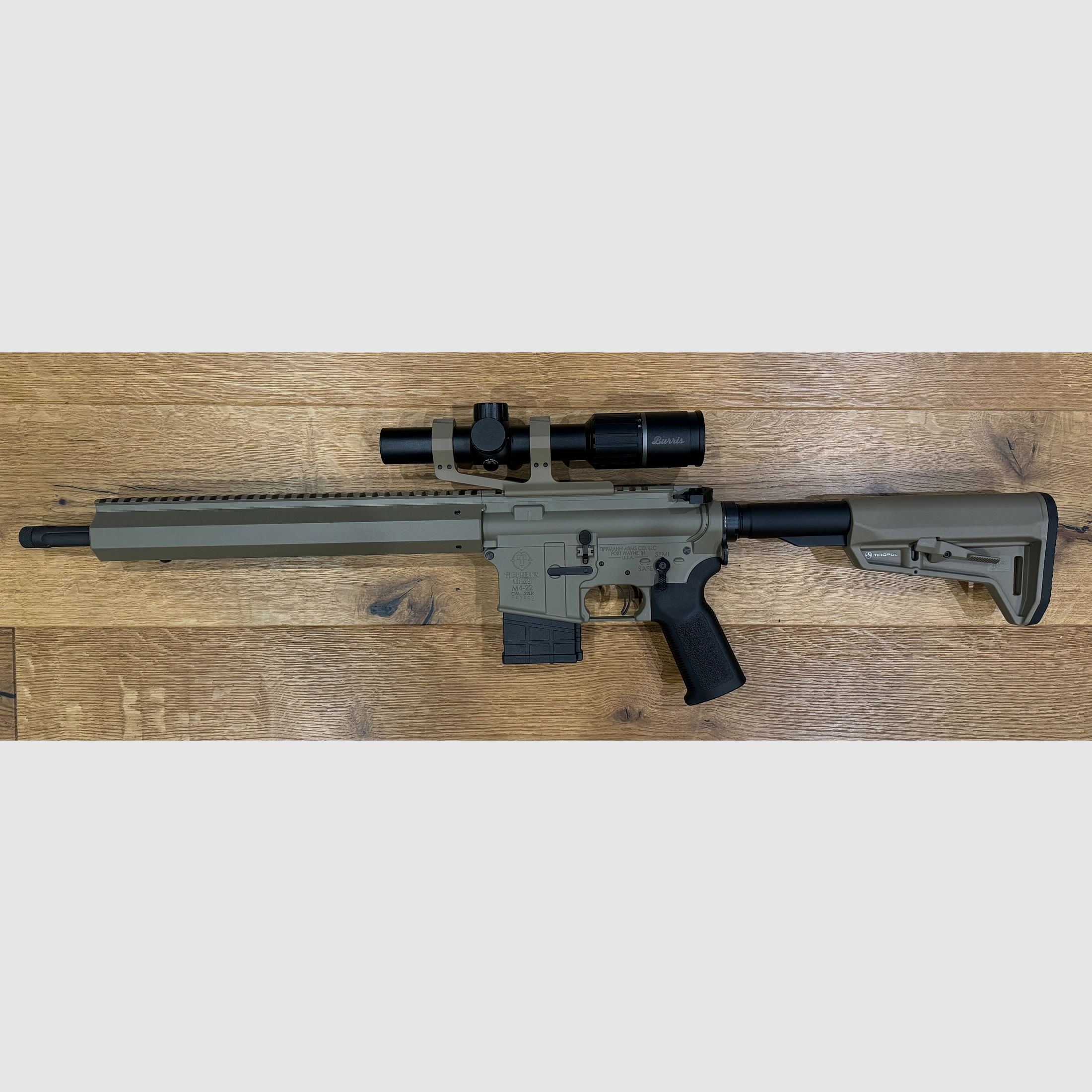 Tippmann M4-22 Elite GS Eagle FDE mit Burris ZF + Montage + Magpul Schaft