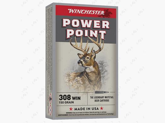 Boite de 20 cartouches à balle de grande chasse WINCHESTER POWER POINT Calibre .308 WIN - 150 GR