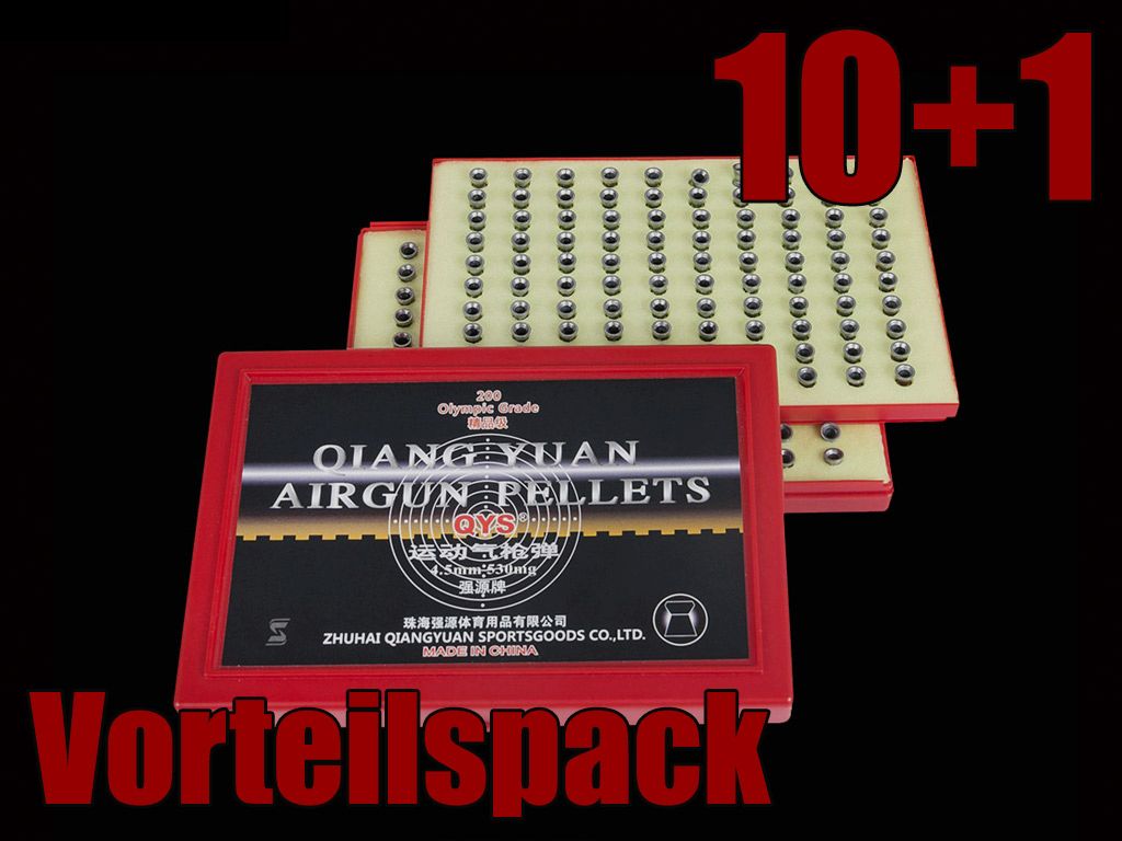 10+1 GRATIS x 200 StĂĽck QYS Qiang Yuan Sports Olympic Grade Diabolo, Flachkopf, glatt, handverlesen, 0,53 g, Kaliber 4,50 mm