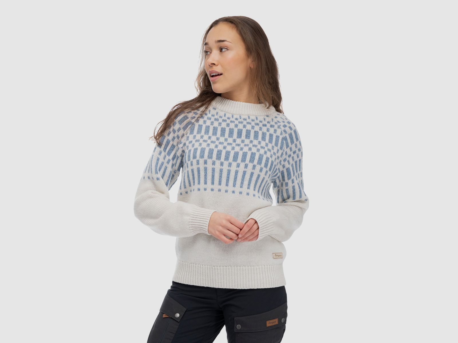 Bergans Nordmarka Merino Pullover Damen Vanilla White/Husky Blue M