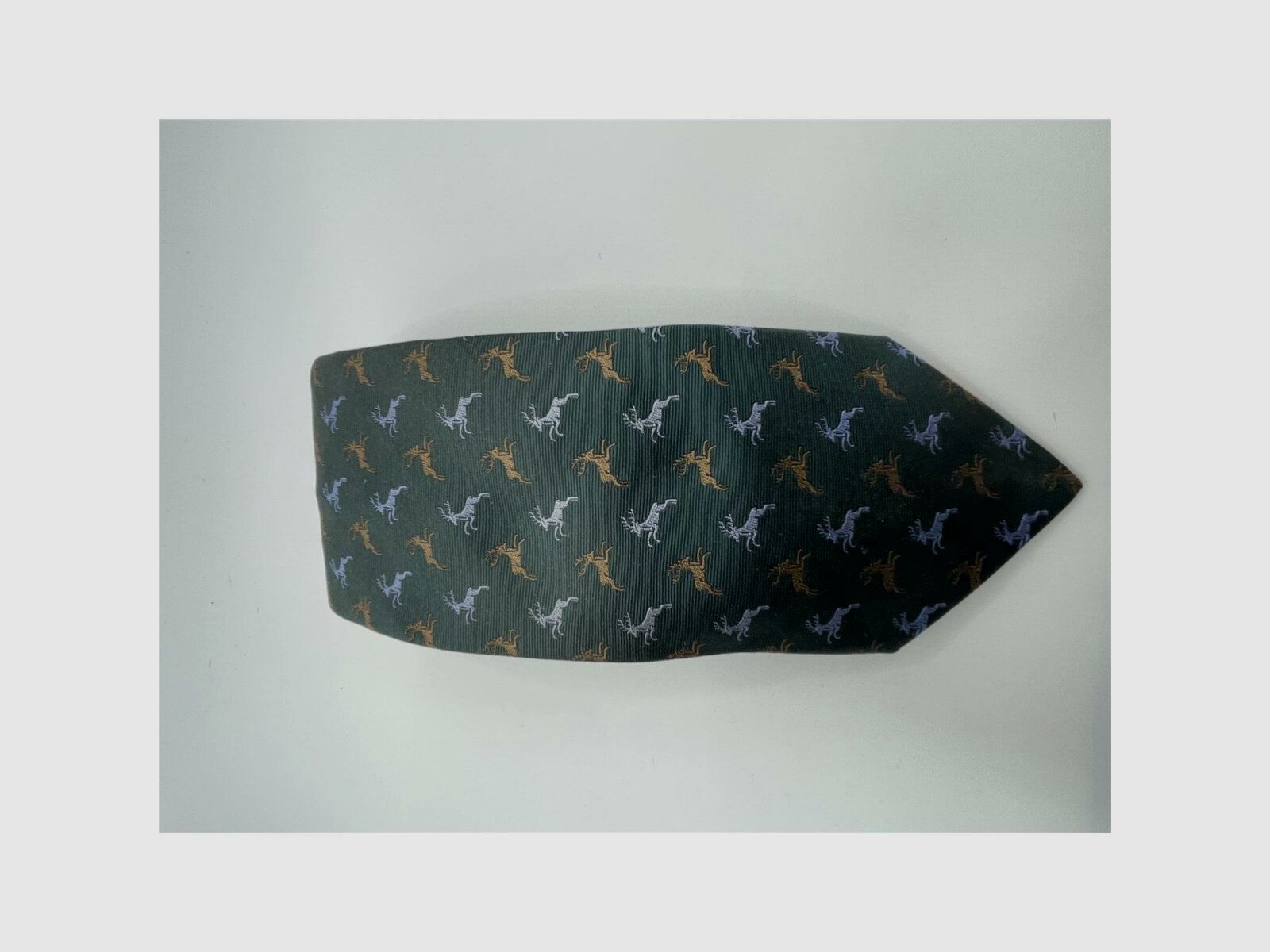 Robert Keyte Krawatte 100% Seide grn Motiv Silberner und brauner Hirsch