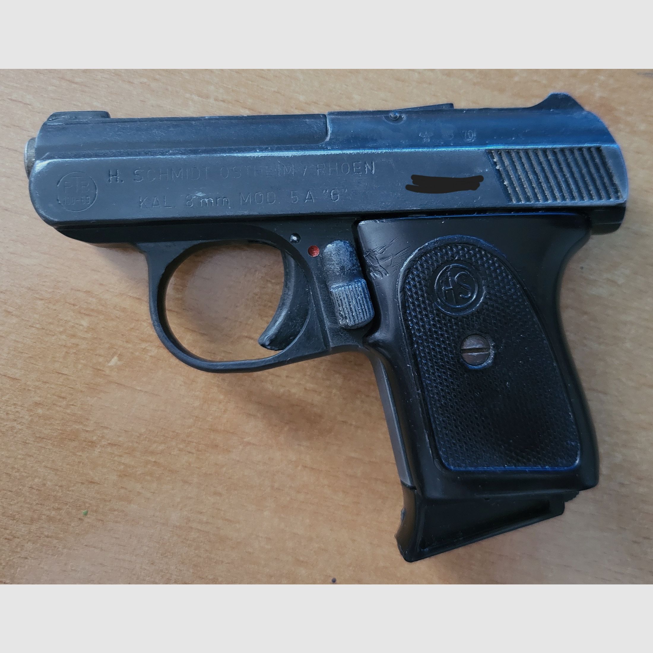 HS Mod. 5A "G" (PTB 100-69) in 8mm Knall. Super selten - "Die kleinste Laufsperre aller Zeiten"